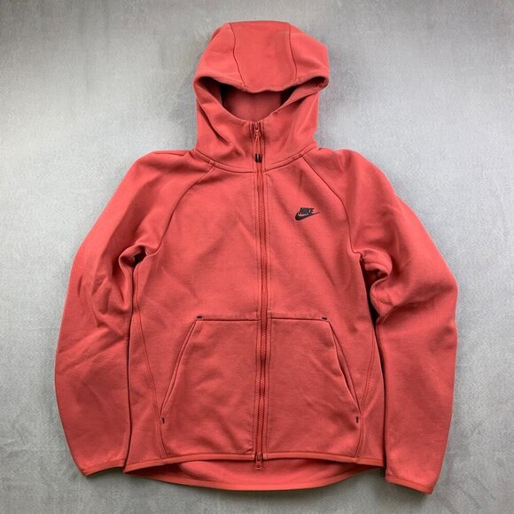 Nike Mens Sweater Small Salmon Pink Red Full Zip Hoodie Tech Fleece Windrunner - Picture 1 of 13